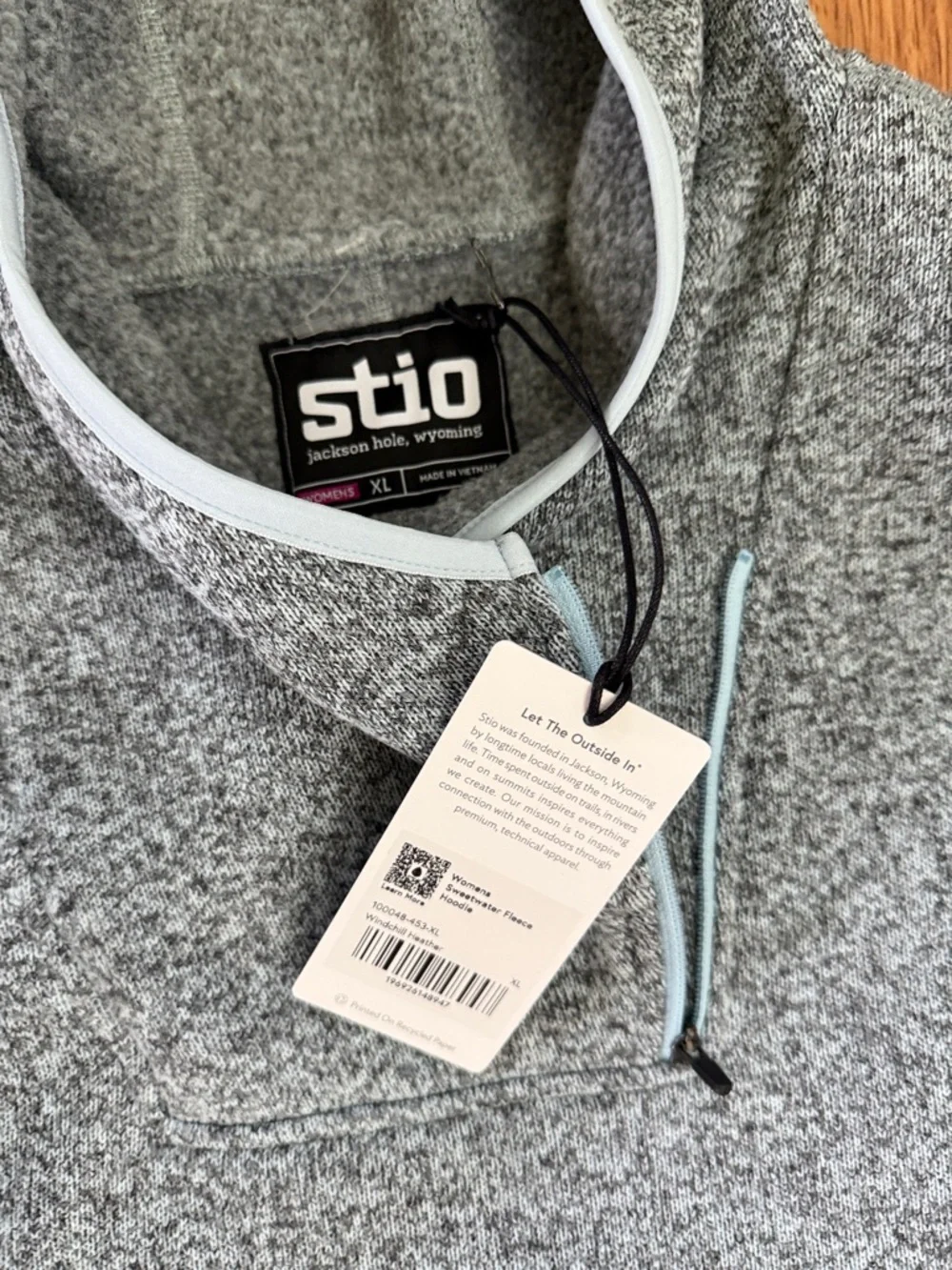 Stio Gray Heather Hooded Pullover with Contrast Trim - Picture 2 of 2